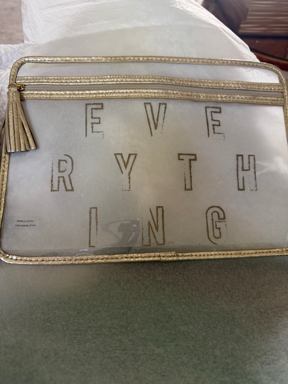 Stella & Dot Clear Pouch with Gold Trim and Tassel